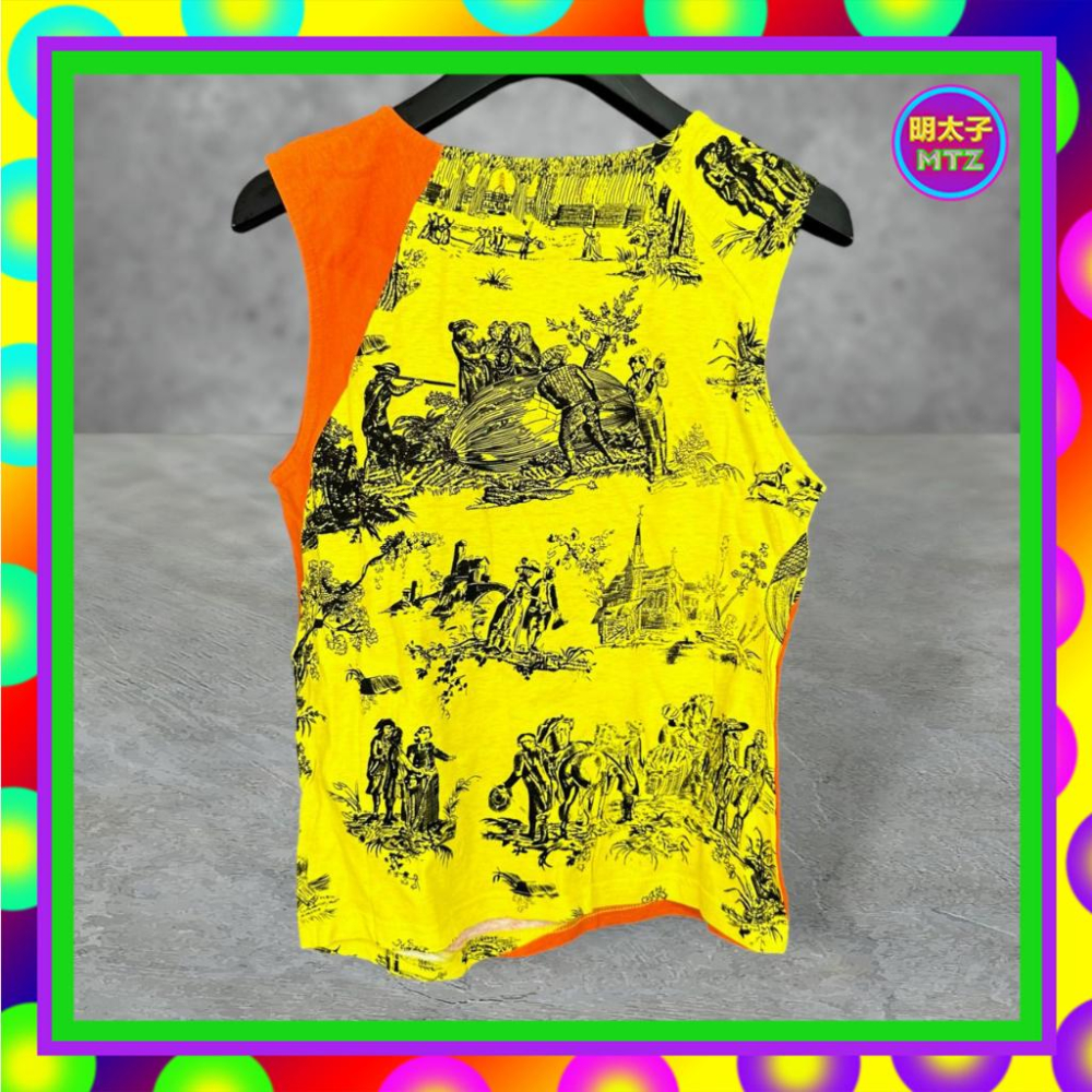 Custo Barcelona 西班牙製 橘紅黃 印花 踢恤布 彈性 拼接 鉚釘 背心 F718 【明太子 古著應召】-細節圖3