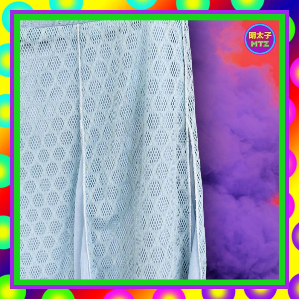 二手 BRETT 淺藍色 輕薄軟 網布 拼接 薄紗 彈性 鬆緊 低腰 27 短裙 F1115 【明太子 古著應召站】-細節圖2