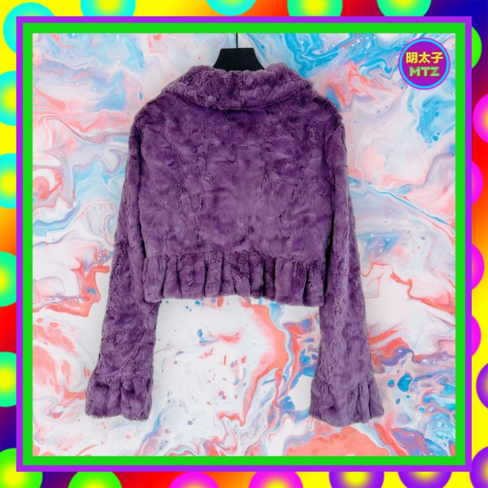 二手 RING 紫色 短毛絨 超級柔軟 微光澤 短版 仿皮草 外套 MG1 【明太子 古著應召站】-細節圖3