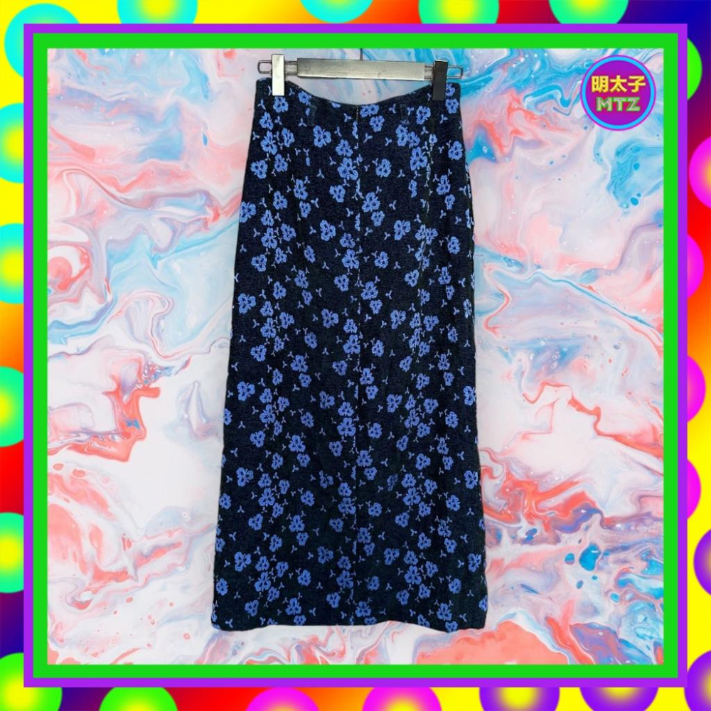 二手 BEIERDI 藍色 緹花 絨布 高腰 27 長裙 F1113 【明太子 古著應召站】-細節圖3