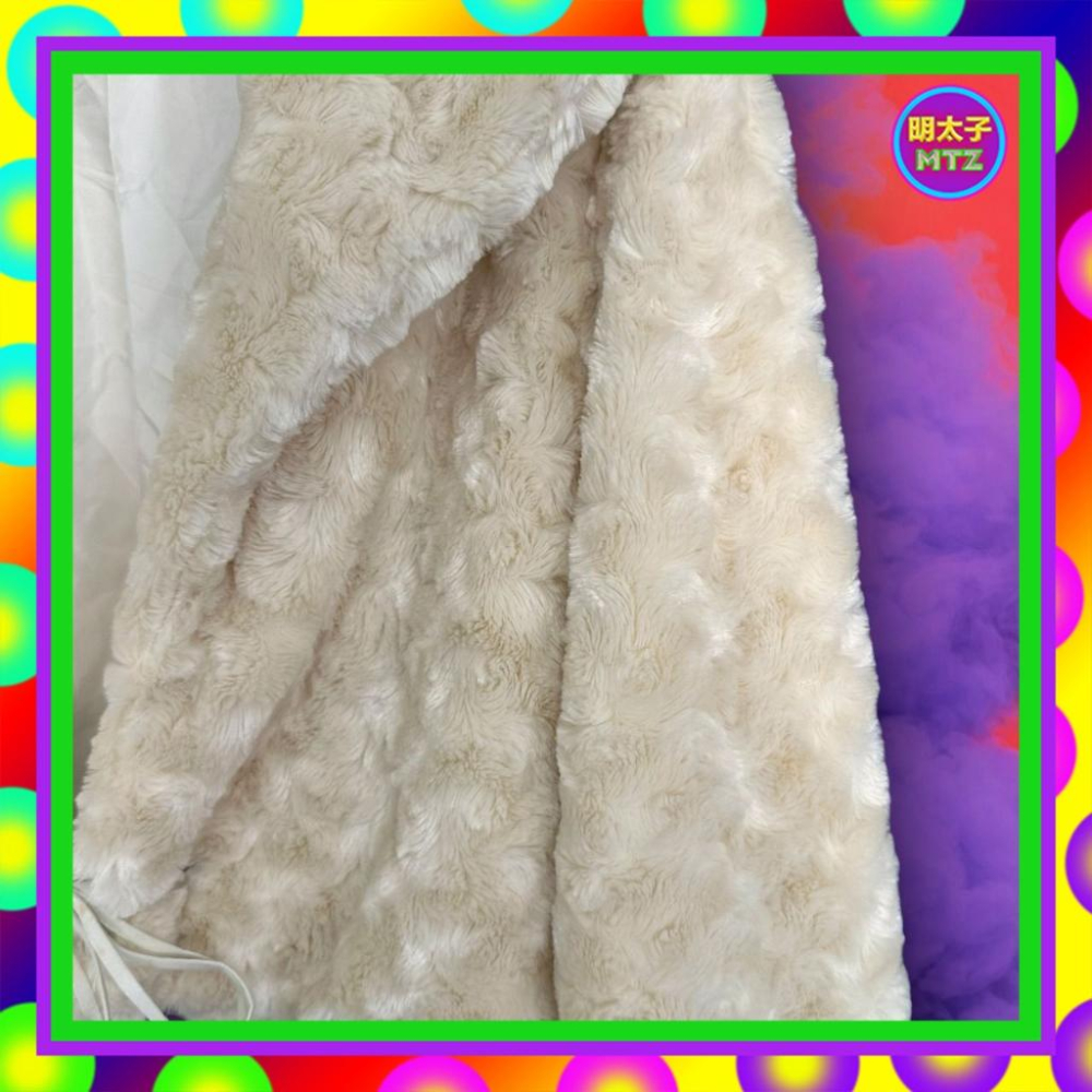 二手 TOMOTO HOUSE 短捲毛 米白 仿皮草 中短版 綁繩 外套 MG1 【明太子 古著應召站】-細節圖2