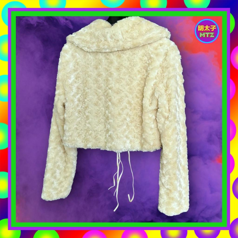 二手 TOMOTO HOUSE 短捲毛 米白 仿皮草 中短版 綁繩 外套 MG1 【明太子 古著應召站】-細節圖3