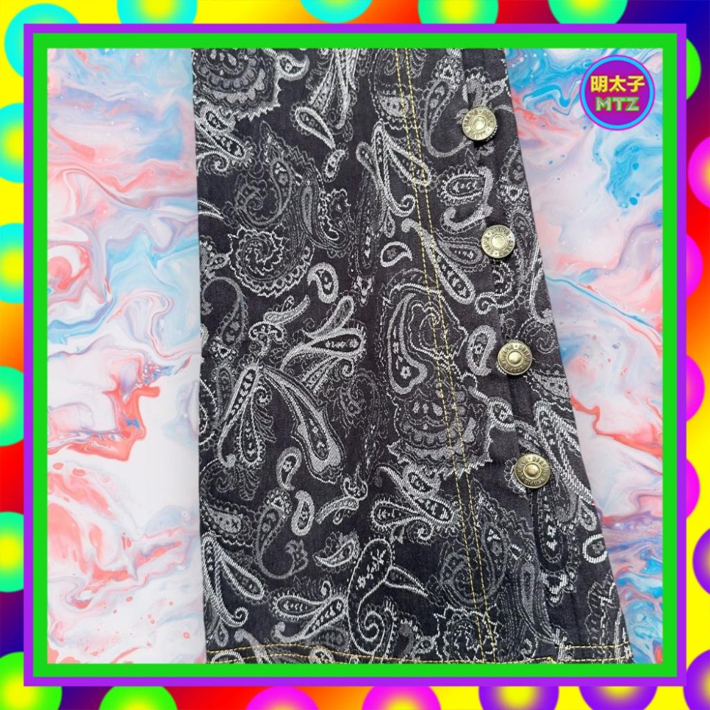 二手 BENPIN 深藍色 牛仔 織紋 微彈性 褲腳排釦 喇叭 低腰 28 長褲 F1110 【明太子 古著應召站】-細節圖3