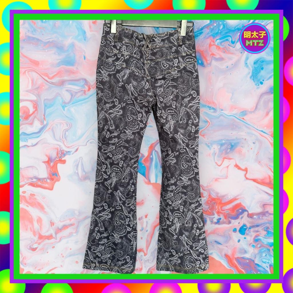 二手 BENPIN 深藍色 牛仔 織紋 微彈性 褲腳排釦 喇叭 低腰 28 長褲 F1110 【明太子 古著應召站】-細節圖4