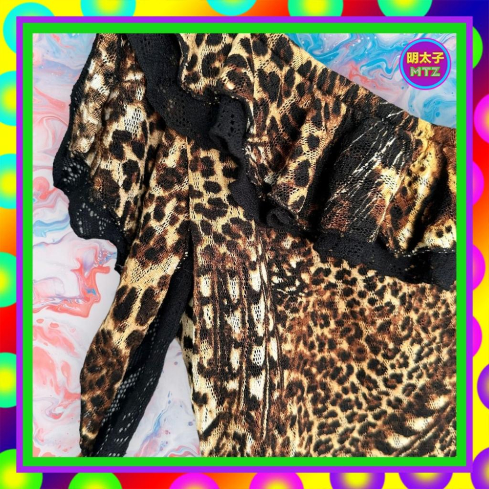 二手 BEST&T 黑咖 豹紋 彈性 斜單肩 背心 F1110 【明太子 古著應召站】-細節圖2