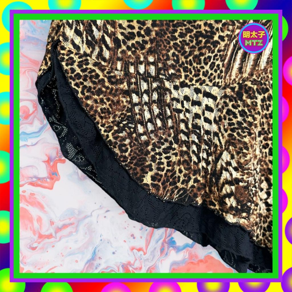 二手 BEST&T 咖黑 豹紋 蕾絲邊 彈性 鬆緊腰 斜裙 低腰 26 長裙 F1110 【明太子 古著應召站】-細節圖3