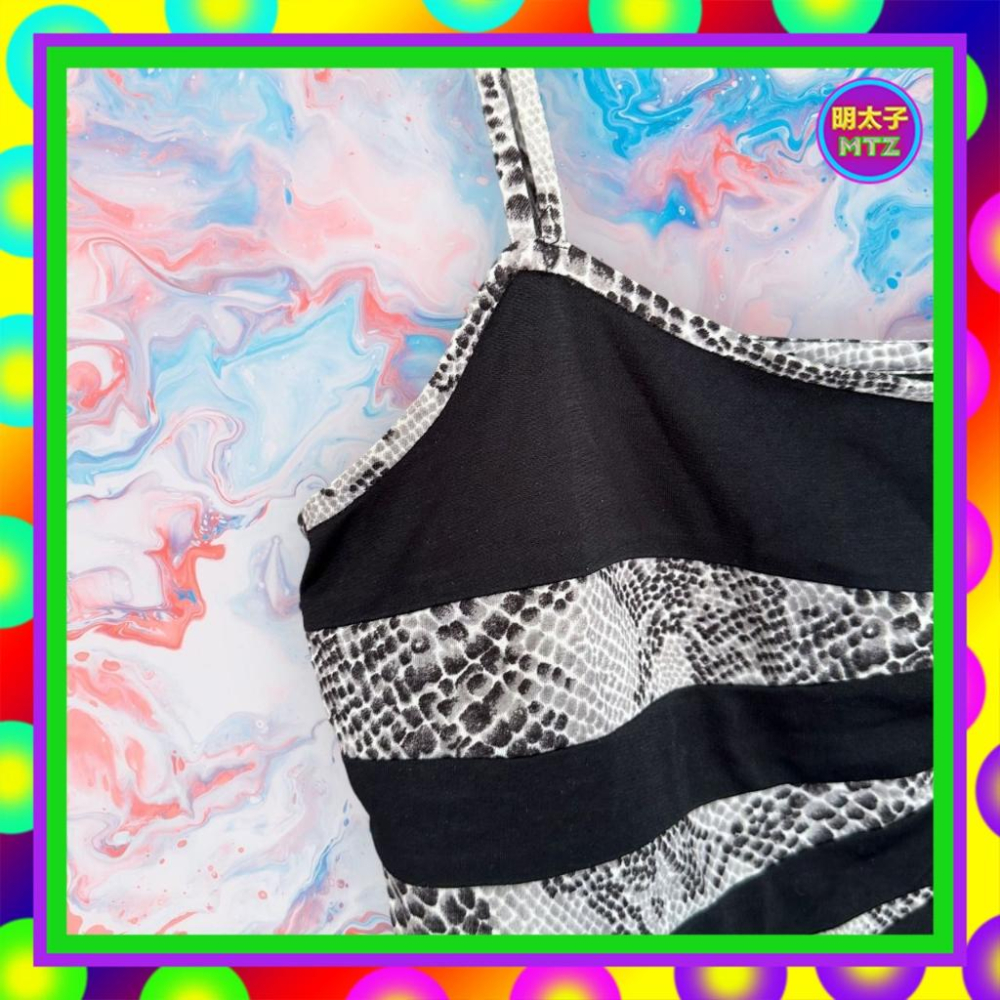 二手 ERICA 灰黑配色 輕薄軟 彈性 拼接 蛇紋 短版 背心 F1107【明太子 古著應召站】-細節圖2