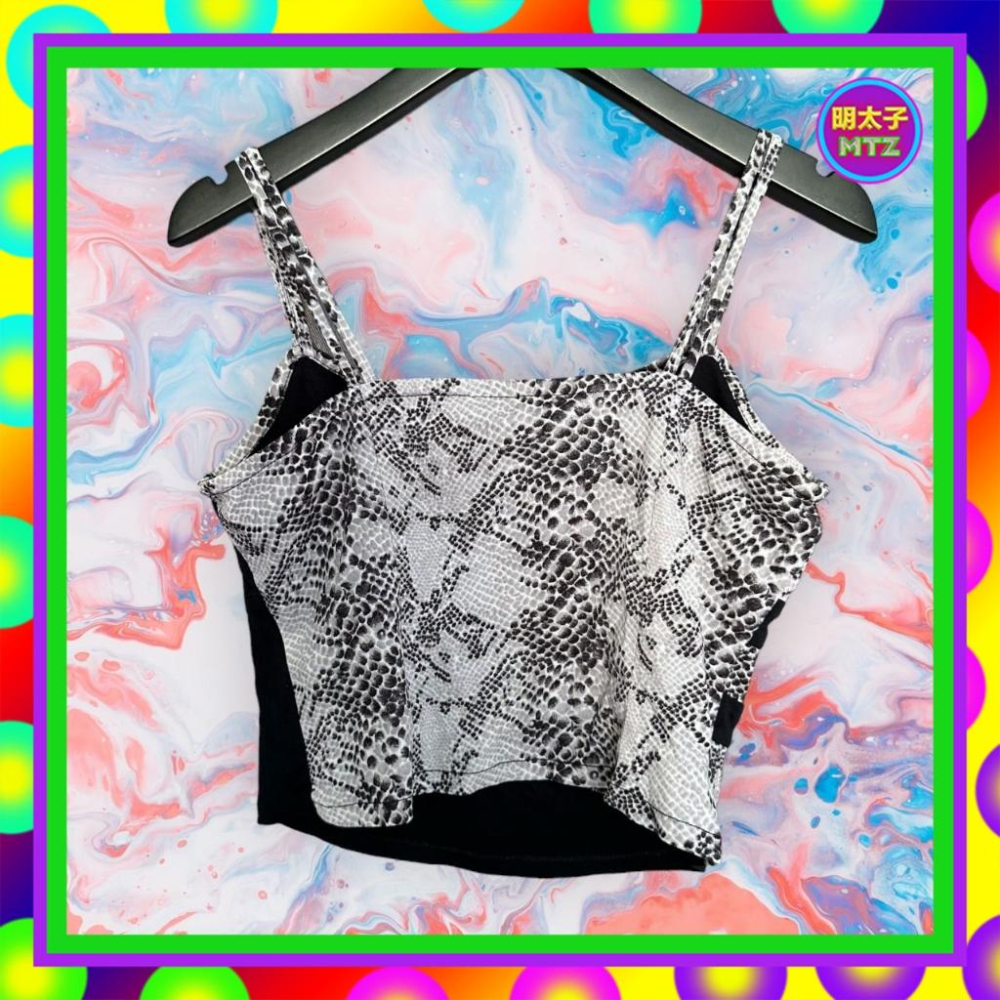 二手 ERICA 灰黑配色 輕薄軟 彈性 拼接 蛇紋 短版 背心 F1107【明太子 古著應召站】-細節圖3