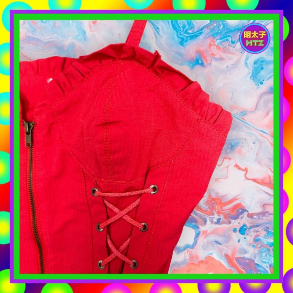 二手 AMOEBA 紅色 略挺 馬甲式 正面全拉鍊 背心  F1107 【明太子 古著應召站】-細節圖2