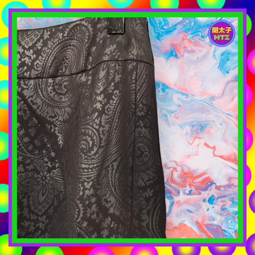 二手 2CV 黑色 輕薄 微亮面織紋 拼接 合身 高腰 26 短裙 F1107 【明太子 古著應召站】-細節圖3