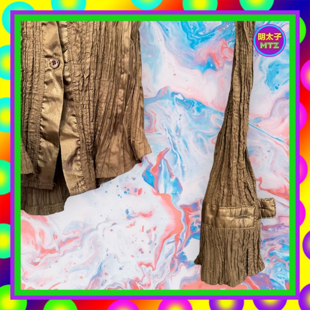 二手 咖啡色 微亮面 輕薄 壓縮皺 緊身 長袖 襯衫 F1101 【明太子 古著應召站】-細節圖3