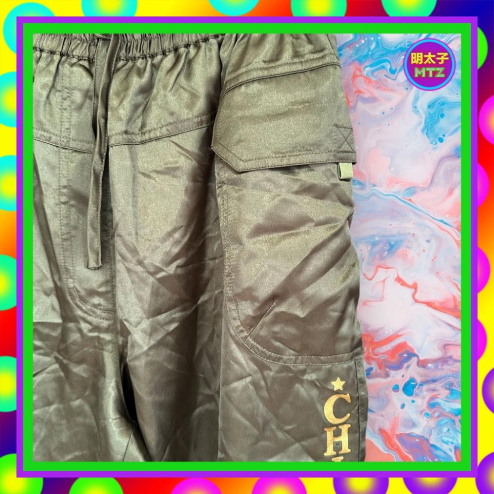 二手 CHIPIE 軍綠色 緞面 微厚 口袋 寬鬆 抽繩 鬆緊 高腰 25 長褲 F1101 【明太子 古著應召站】-細節圖2