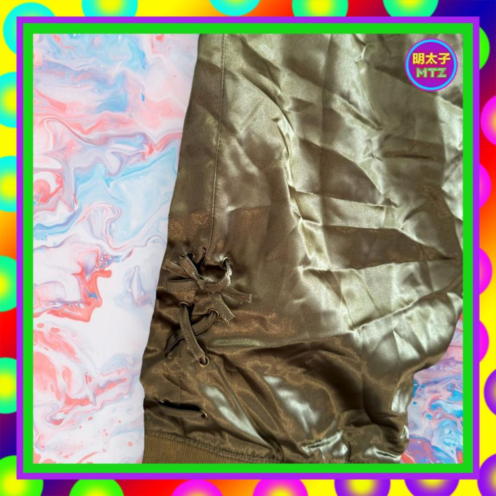 二手 CHIPIE 軍綠色 緞面 微厚 口袋 寬鬆 抽繩 鬆緊 高腰 25 長褲 F1101 【明太子 古著應召站】-細節圖3