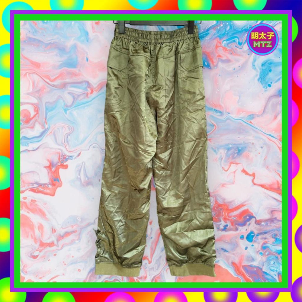 二手 CHIPIE 軍綠色 緞面 微厚 口袋 寬鬆 抽繩 鬆緊 高腰 25 長褲 F1101 【明太子 古著應召站】-細節圖4