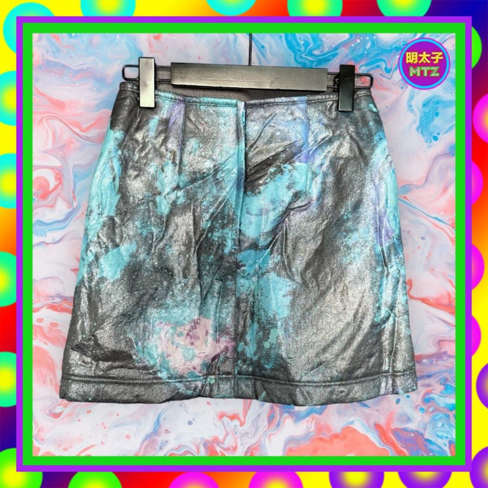 二手 BOM SHIC 藍灰配色 斑駁印花 珠光 薄鋪棉 高腰 26 短裙 F1101 【明太子 古著應召站】-細節圖3