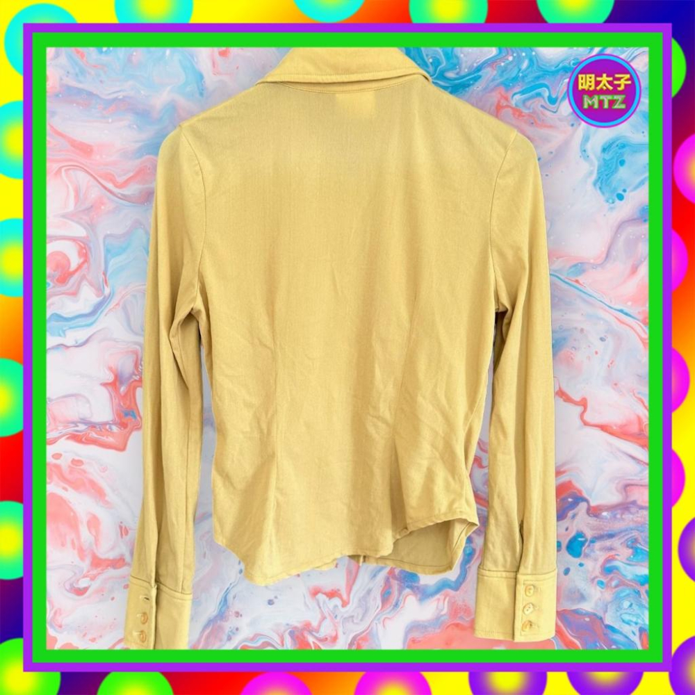 二手 POUPINE 卡其 銀印花 彈性 長袖 襯衫 F1027 【明太子 古著應召站】-細節圖3