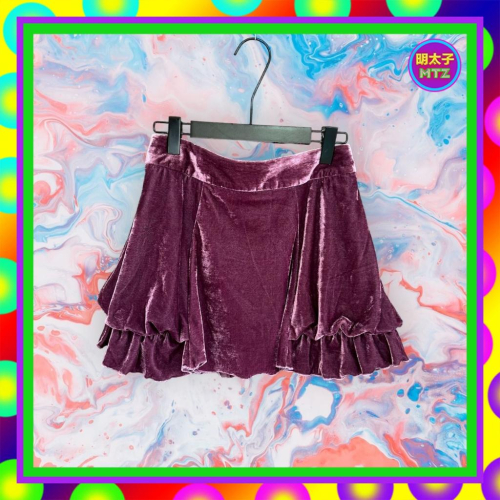 二手 衣櫃 紫色 絨布 抓皺 低腰 29 短裙 F1027 【明太子 古著應召站】