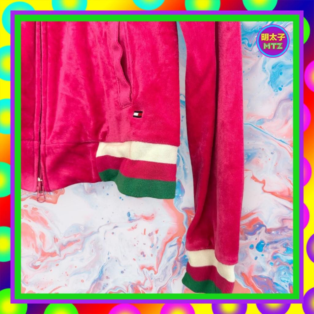 二手 TOMMY HILFIGER 桃紅色 絨布 彈性 拉鍊 輕薄 外套 F1023 【明太子 古著應召站】-細節圖3