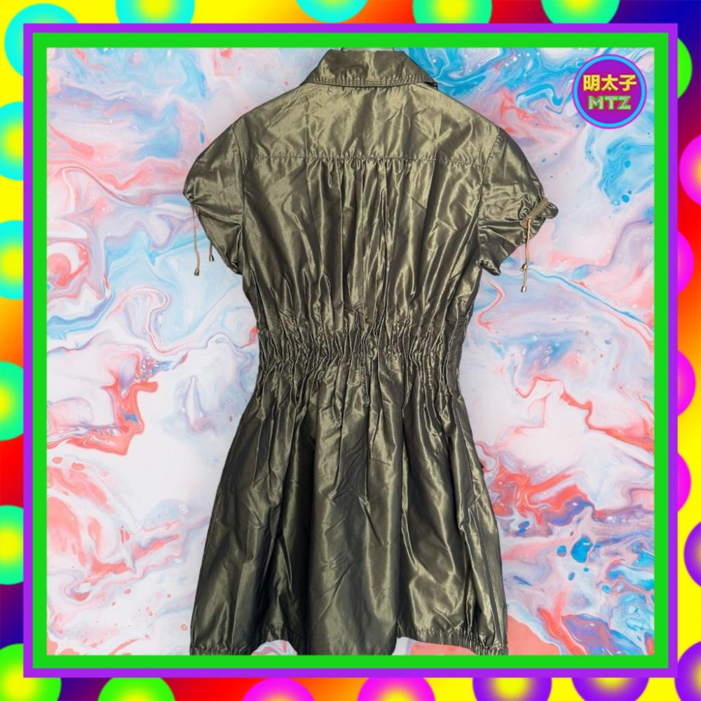 二手 VILLE 墨綠色 亮面 風衣材質 口袋 腰身 輕薄 外套 F1023 【明太子 古著應召站】-細節圖4