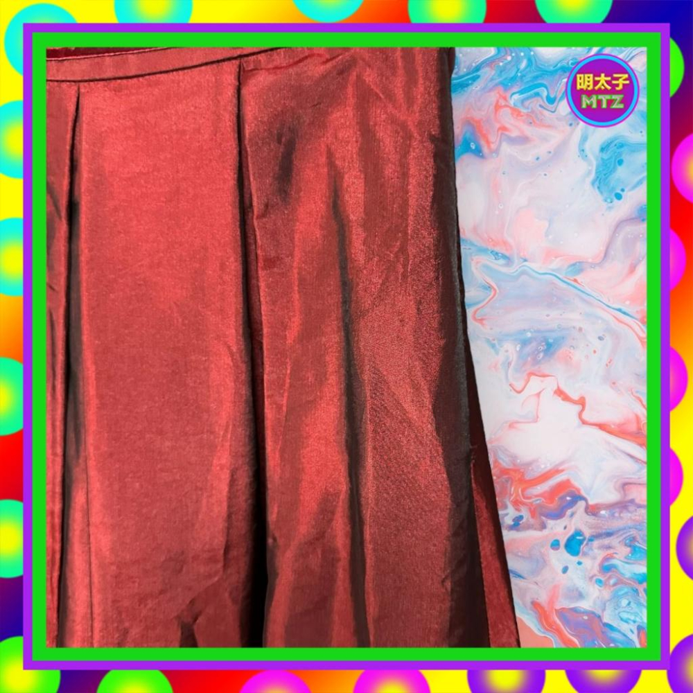 二手 BIANCO 酒紅色 風衣材質 壓褶 拼接 絨布 傘狀 高腰 24 短裙 F1019 【明太子 古著應召站】-細節圖2