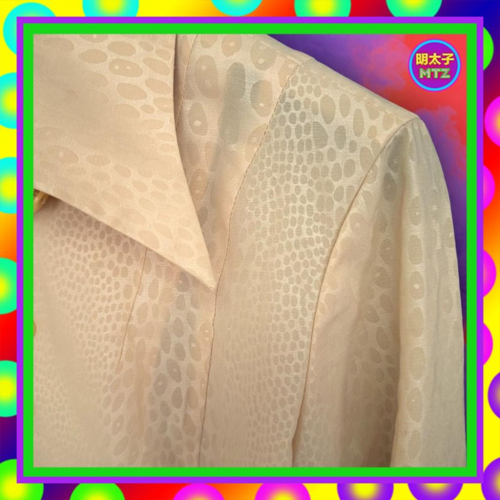 二手 HONOR 淺棕色 微亮面 織紋 輕薄 微彈性 仿舊版型 長袖 襯衫  F1018 【明太子 古著應召站】-細節圖2