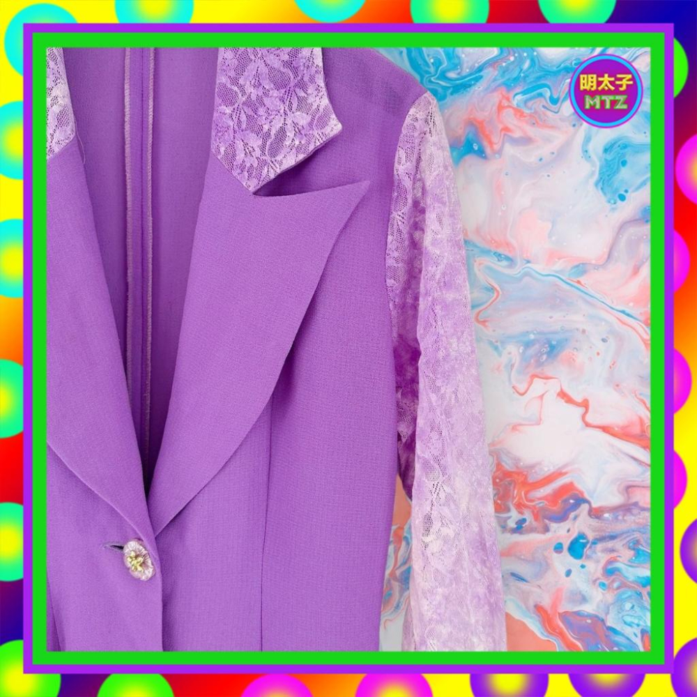 二手 紫色 輕薄飄逸 微透 拼接 蕾絲 排釦 罩衫 長袖 洋裝 F1016 【明太子 古著應召站】-細節圖2
