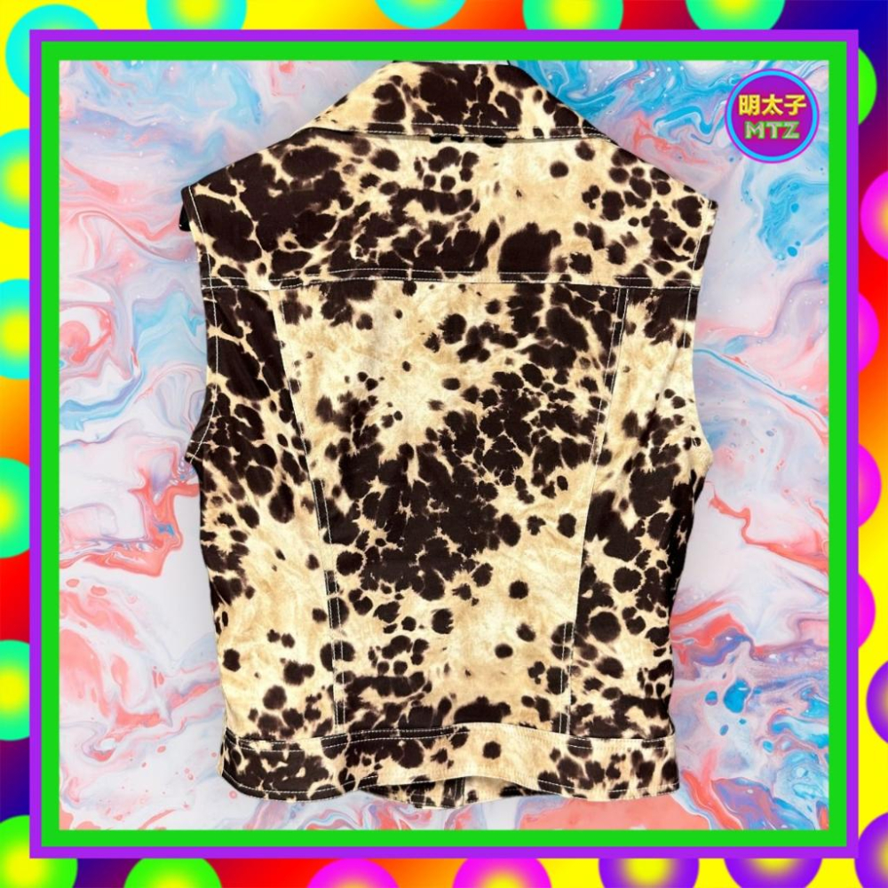 二手 BERNIS 棕咖配色 斑點印花 微厚挺 微彈性 微亮面 口袋 合身 背心 F925 【明太子 古著應召站】-細節圖3