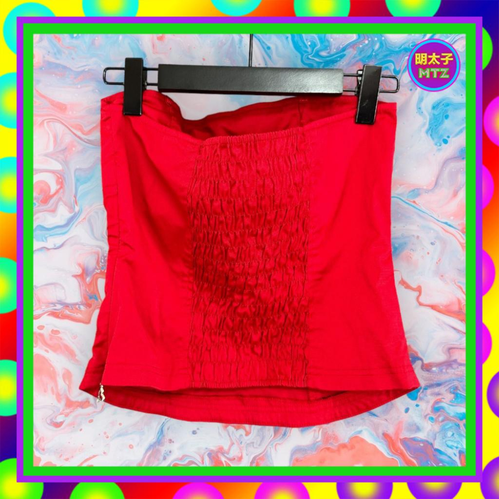 二手 BENPIN 紅色 略挺 略彈性 抓奶皺 鬆緊領 側拉鍊 背心 F920 【明太子 古著應召站】-細節圖3