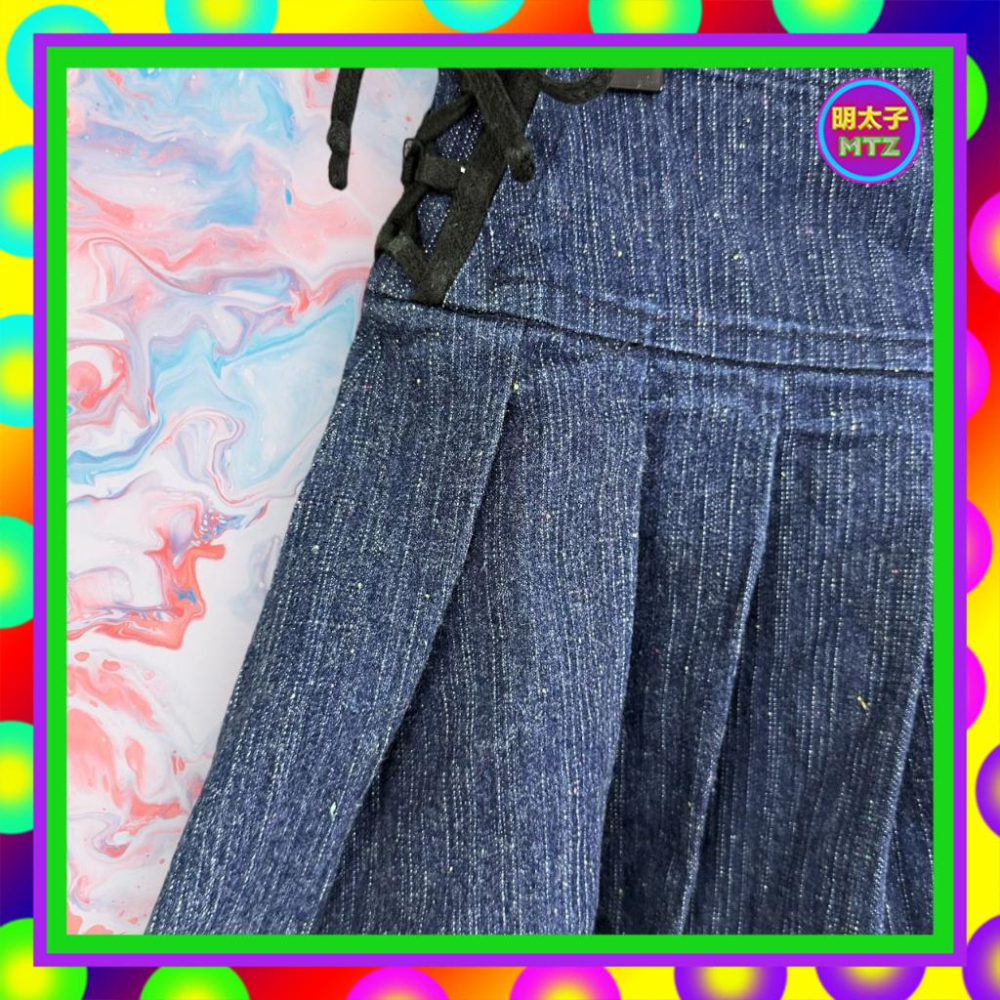 二手 AMOEBA 藍色 牛仔 綁繩 彈性 打褶 低腰 30 短裙 F913 【明太子 古著應召站】-細節圖2