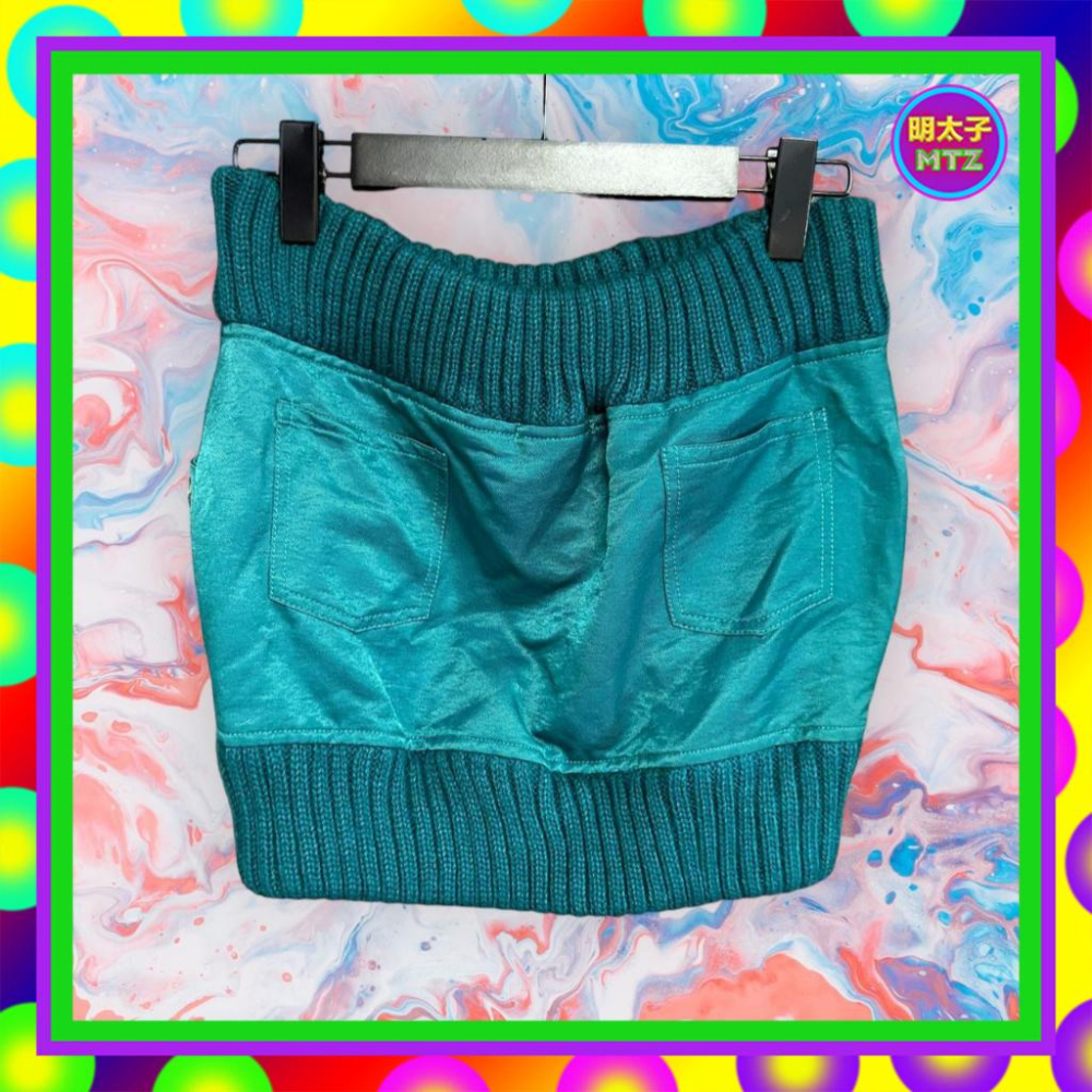 二手 container 藍綠色 反光 毛線 口袋 窄版 迷你 低腰 28~30 短裙 F911 【明太子 古著應召站】-細節圖3