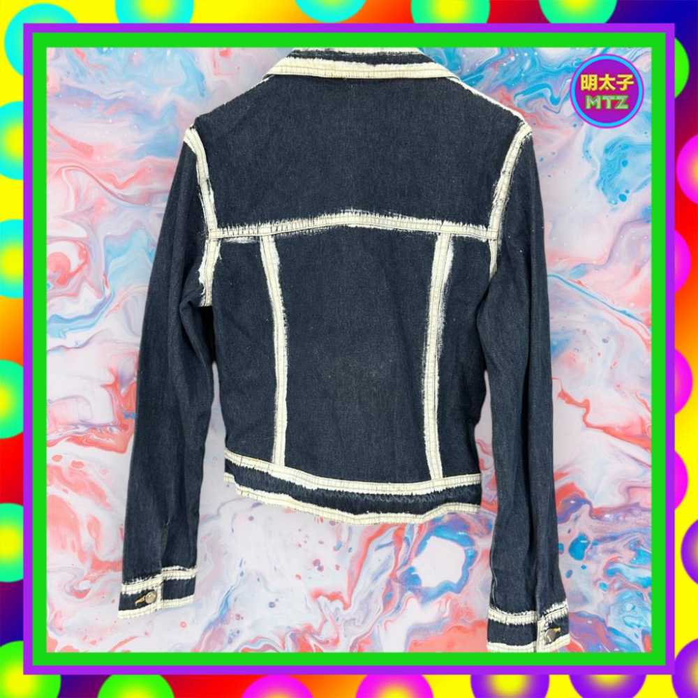 二手 MOJA 深藍白配色 薄牛仔 鑽飾 口袋 排釦 外套 F905 【明太子 古著應召站】-細節圖3