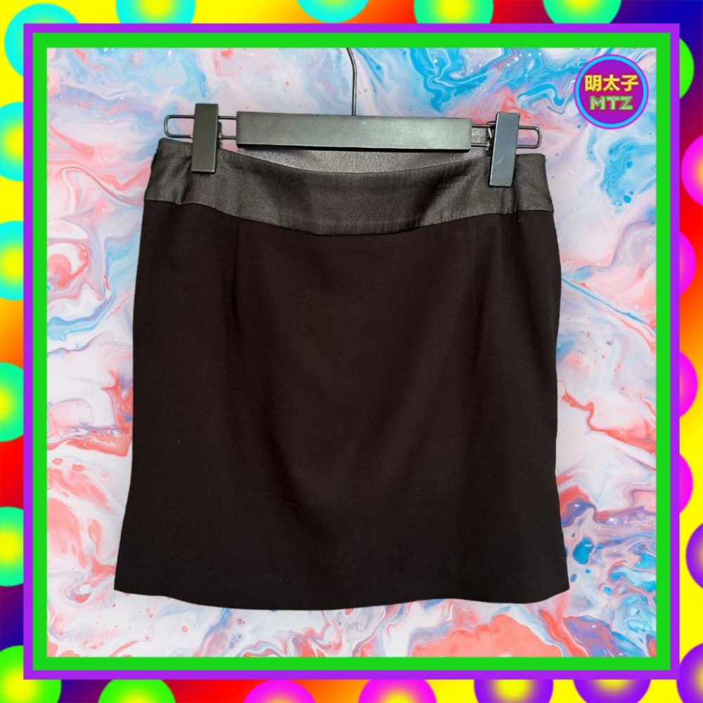 二手 AMOEBA 黑色 輕薄 抓皺 窄版 迷你 低腰 29 短裙 F905 【明太子 古著應召站】-細節圖3