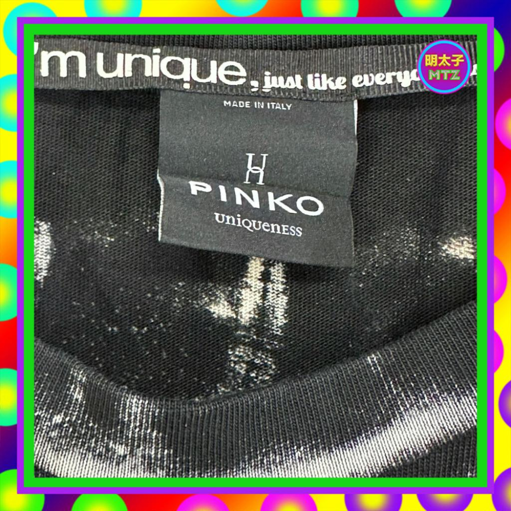 二手 義大利製 PINKO 黑灰配色 踢恤布 渲染 彈性 金屬環 無拉鍊 直筒 短袖 洋裝 F904-細節圖3