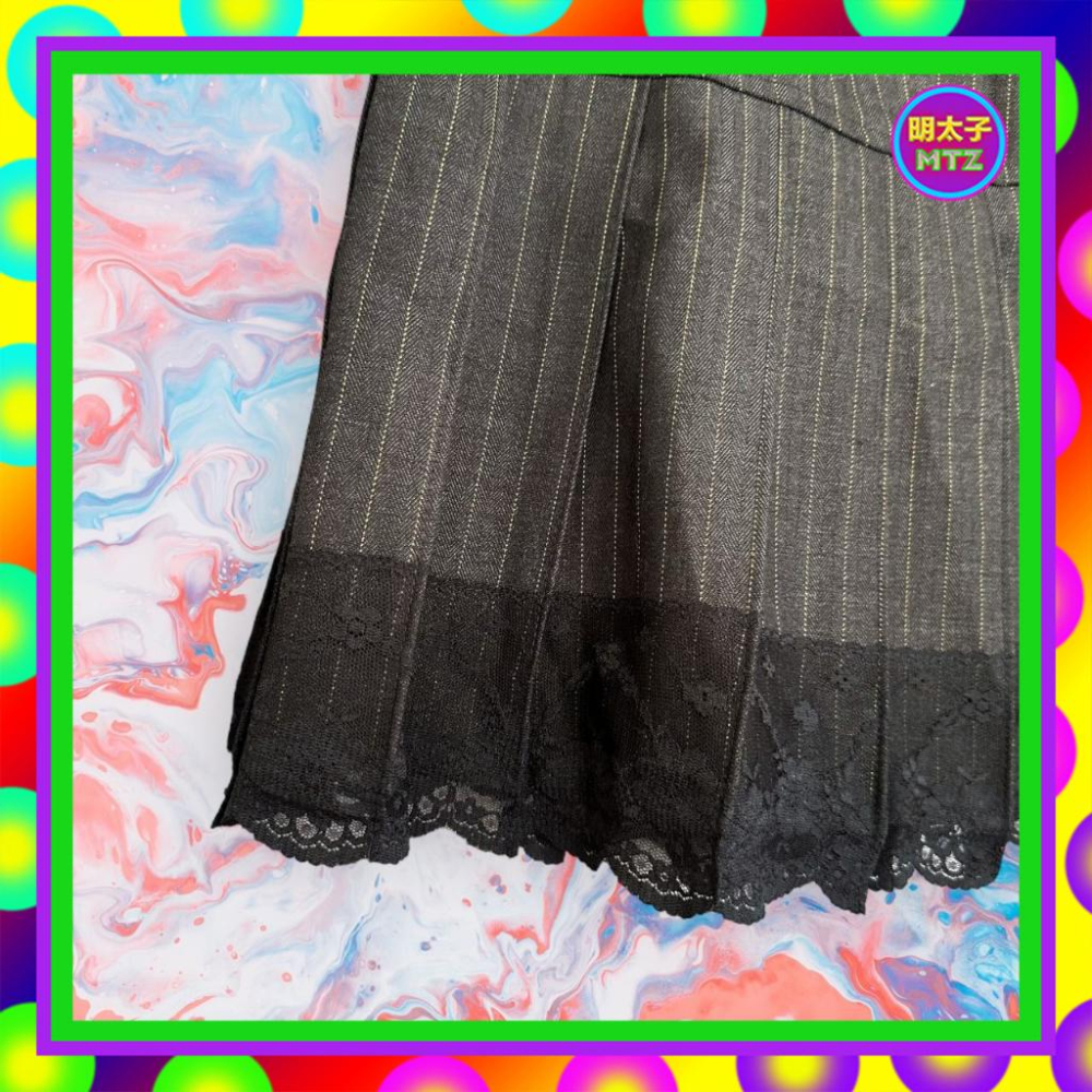 二手 CANTWO 黑灰色 西裝布 線條 壓褶 拼接 蕾絲 低腰 28 短裙 F823 【明太子 古著應召站】-細節圖2