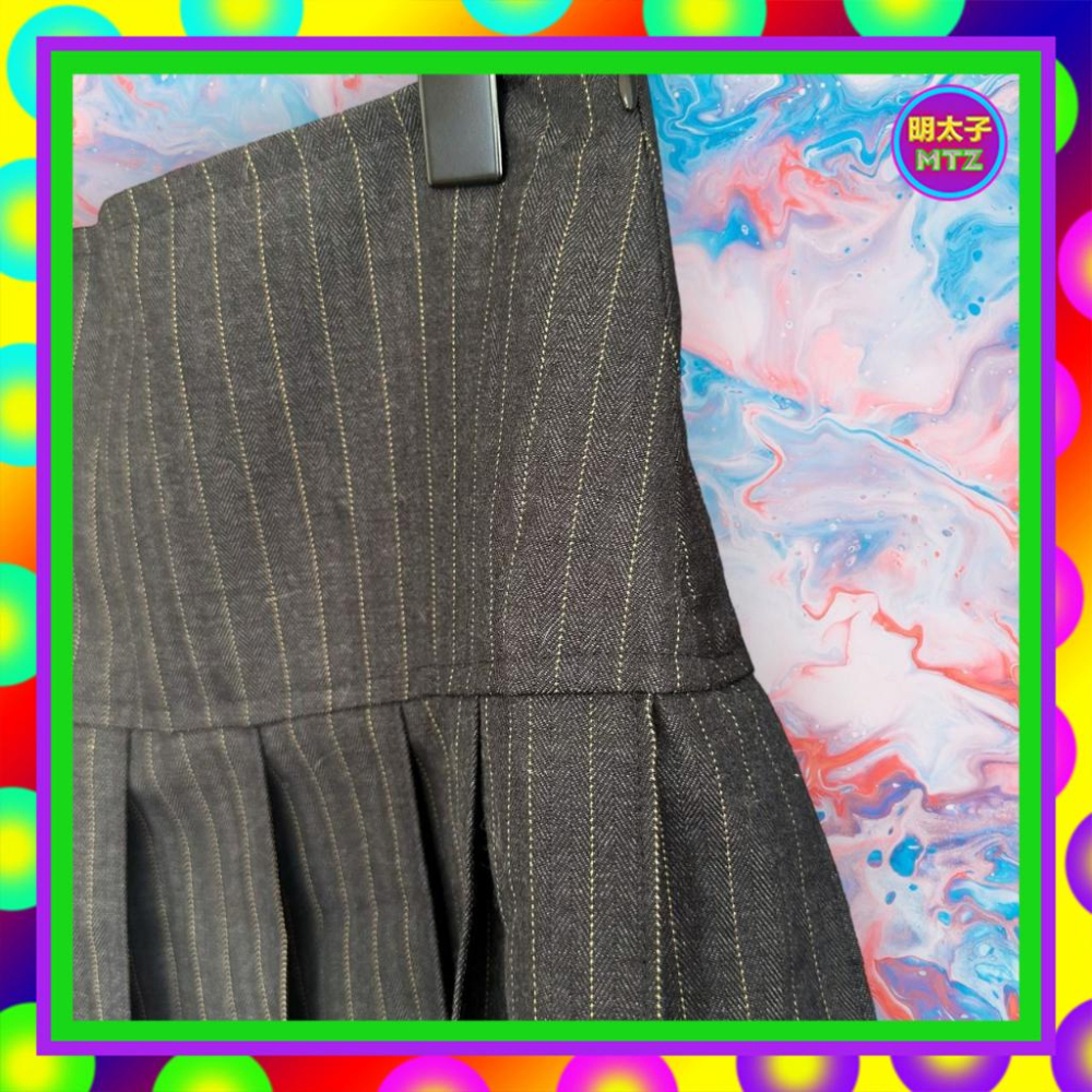 二手 CANTWO 黑灰色 西裝布 線條 壓褶 拼接 蕾絲 低腰 28 短裙 F823 【明太子 古著應召站】-細節圖3