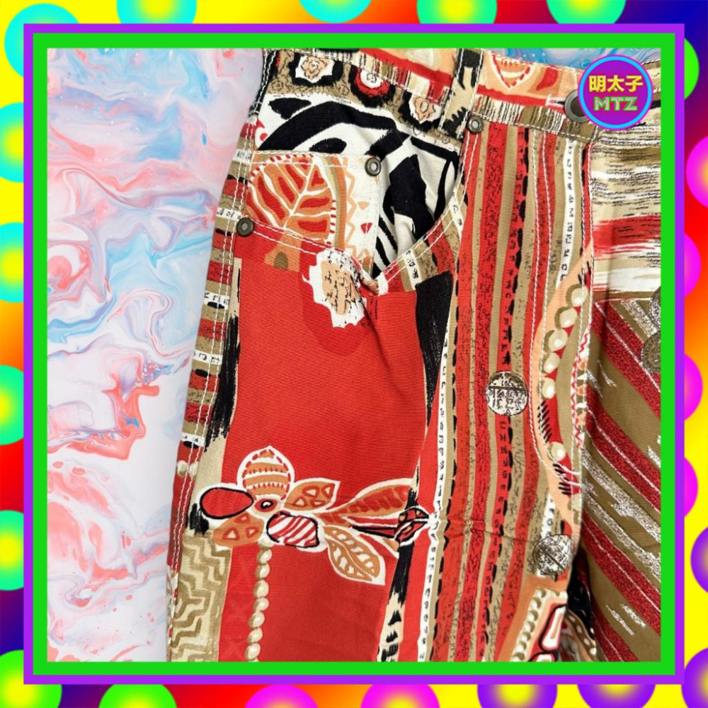 二手 APRIORI 紅棕配色 印花 微厚挺 口袋 高腰 26 長褲 F817 【明太子 古著應召站】-細節圖2