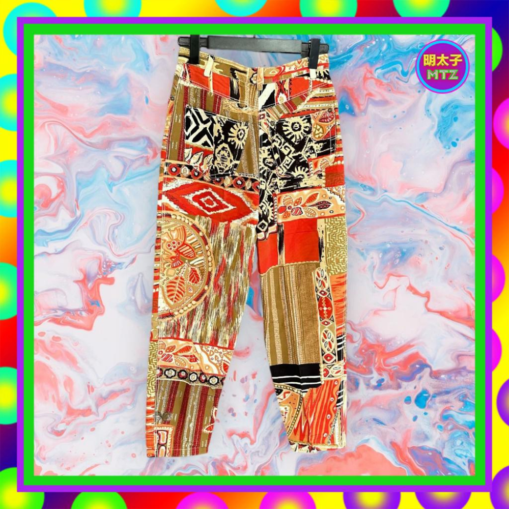 二手 APRIORI 紅棕配色 印花 微厚挺 口袋 高腰 26 長褲 F817 【明太子 古著應召站】-細節圖3