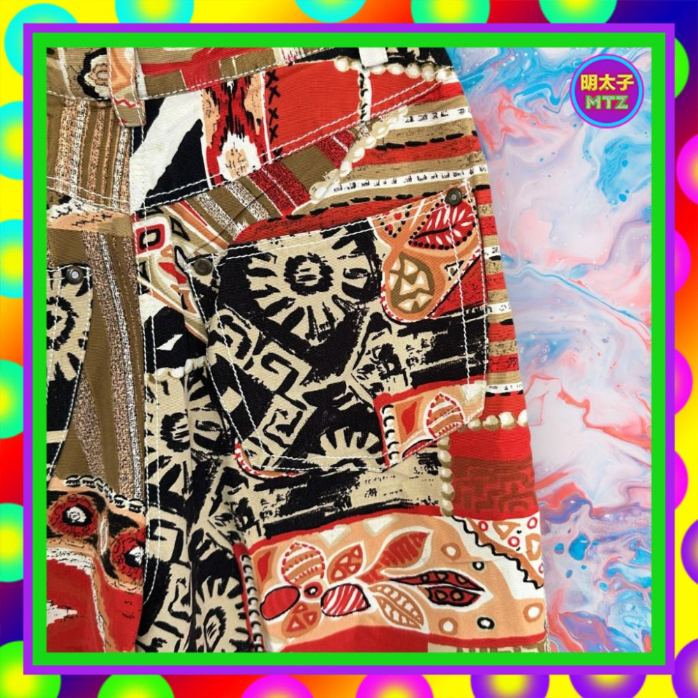 二手 APRIORI 紅棕配色 印花 微厚挺 口袋 高腰 26 長褲 F817 【明太子 古著應召站】-細節圖4