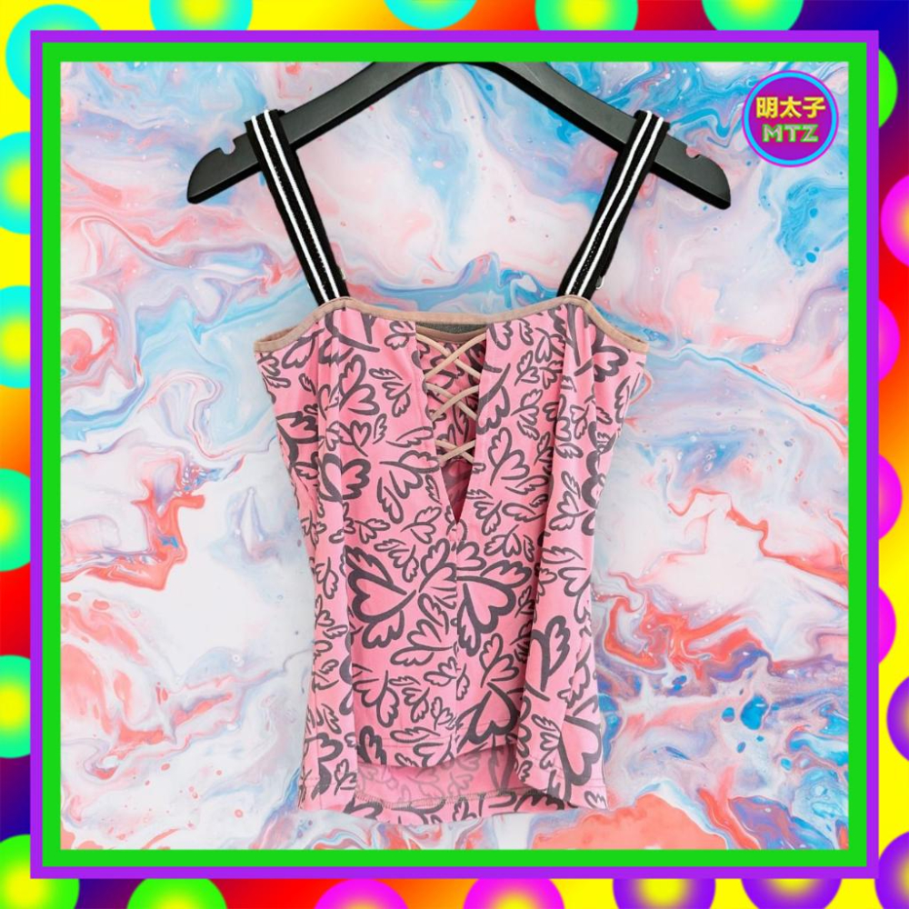 二手 BAITER 粉紅灰配色 印花 彈性 拼接 背心 F817【明太子 古著應召站】-細節圖3