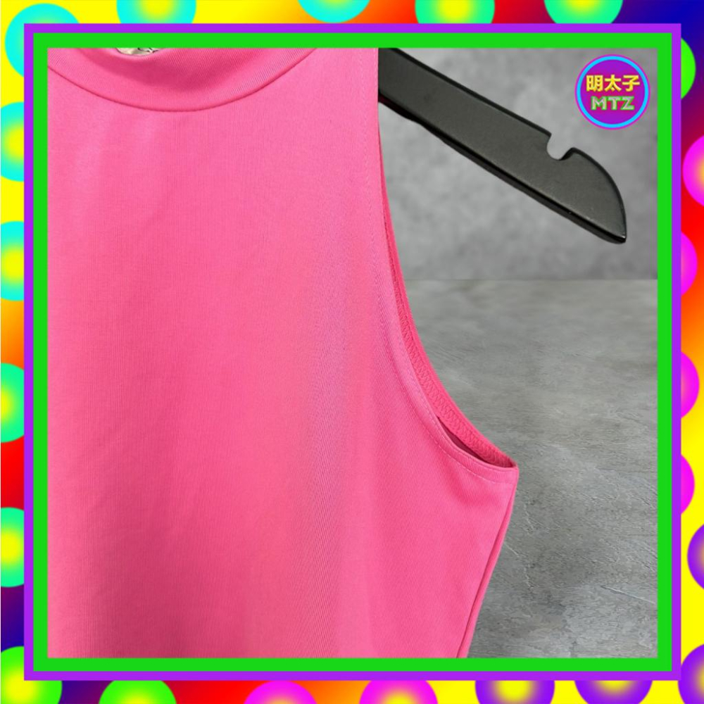 二手 COZZI 粉紅色 軟 彈性 立領 削肩 背心 F724 【明太子 古著應召站】-細節圖2