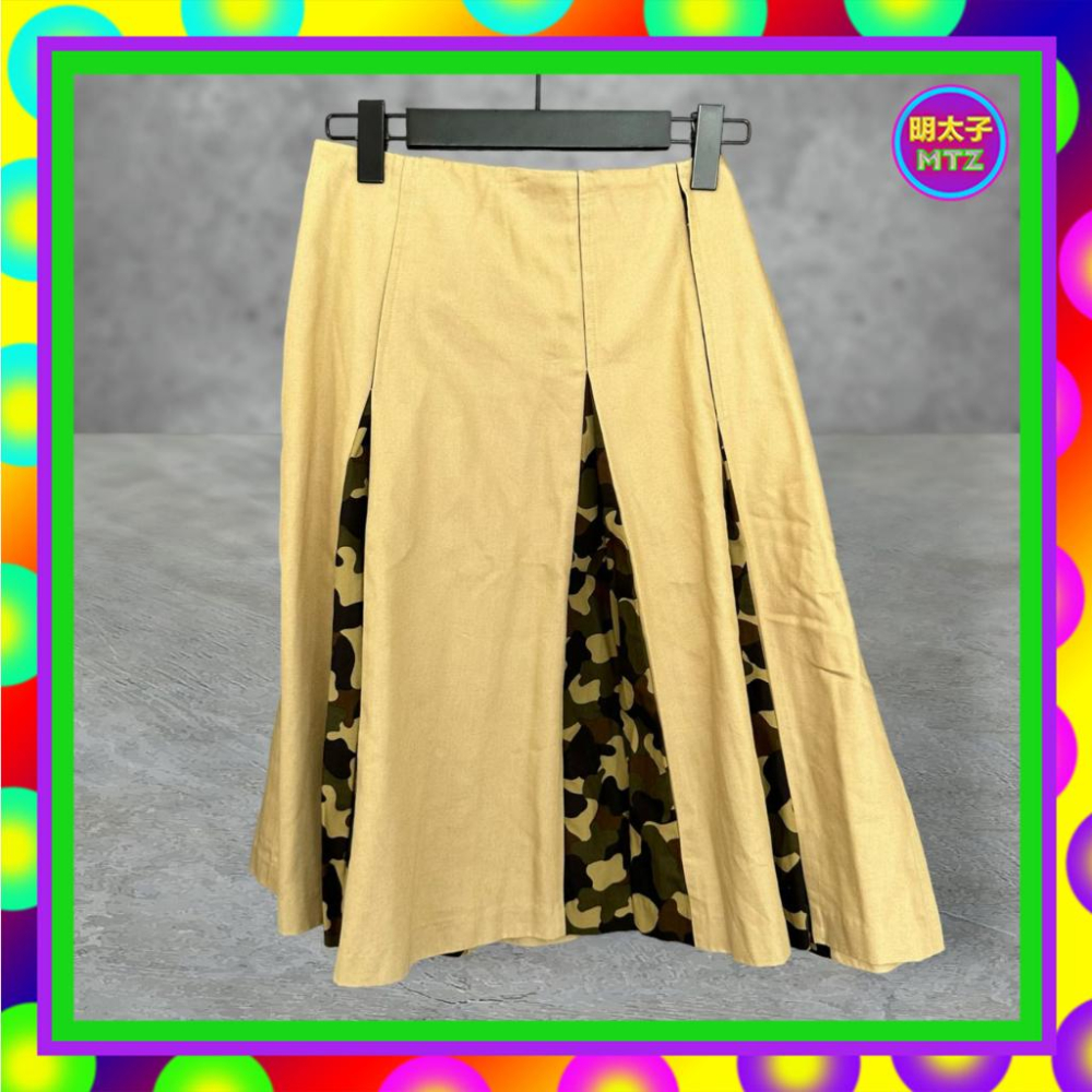 二手 BAITER 棕色 微厚挺 拼接 迷彩 腰飾 傘狀 低腰 28 短裙 F724 【明太子 古著應召站】-細節圖4