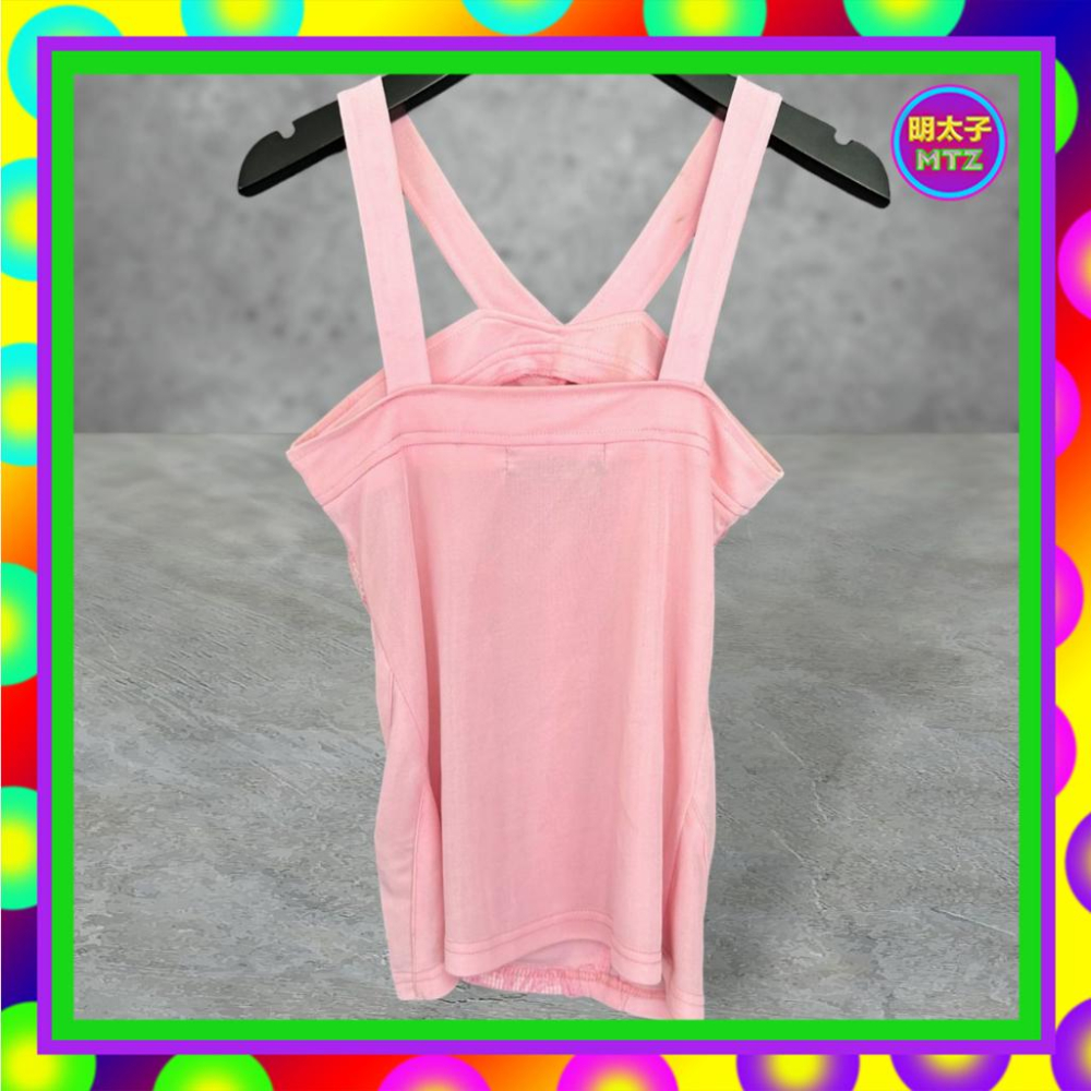 二手 CAT LADY 粉紅色 輕薄軟 微透 彈性 接 正面印花織紋 抓奶皺 背心 F720 【明太子 古著應召站】-細節圖3