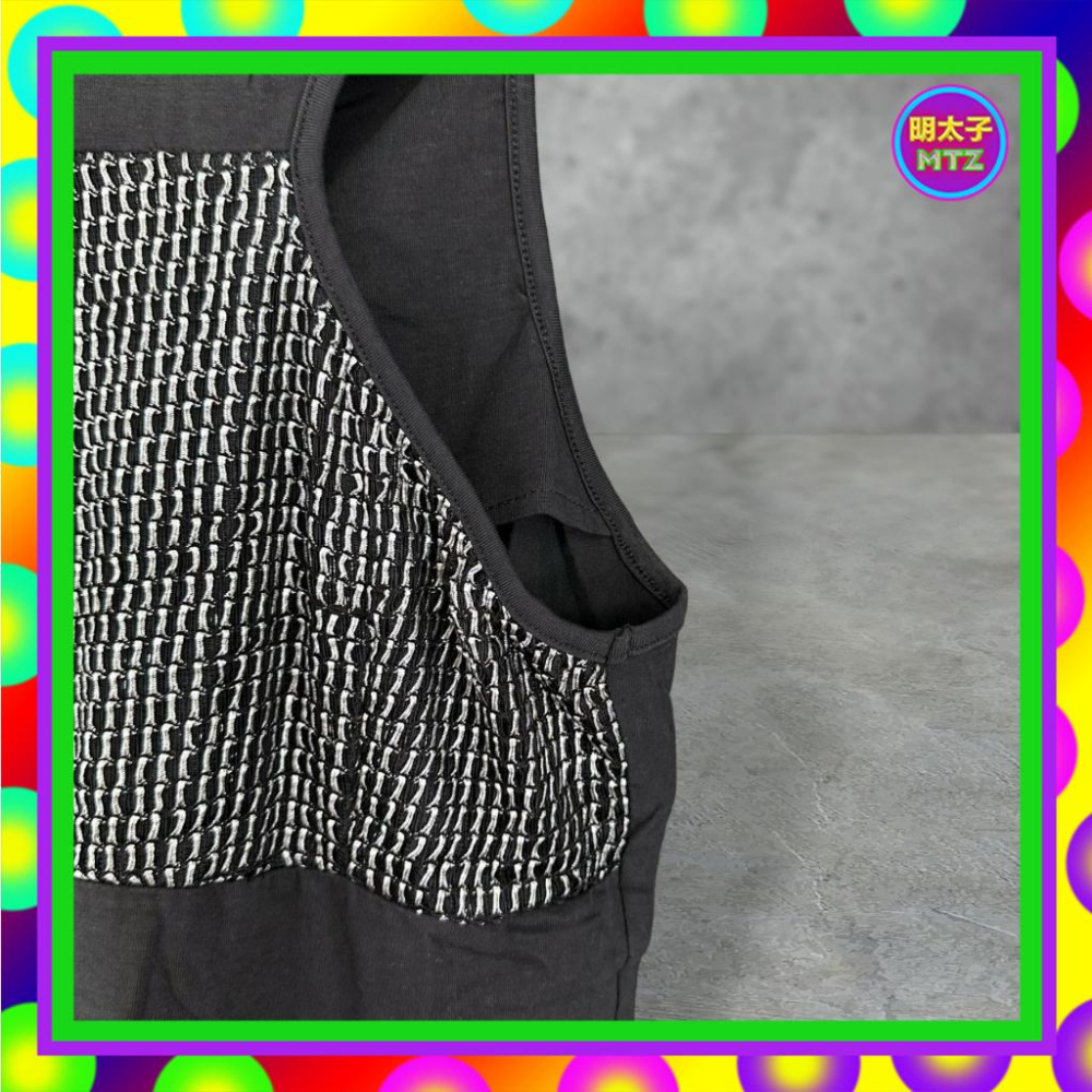 二手 ACTRESS 黑色 踢恤布 拼接 銀織紋 彈性 內挖 削肩 後上拉鍊 背心 F720 【明太子 古著應召站】-細節圖2