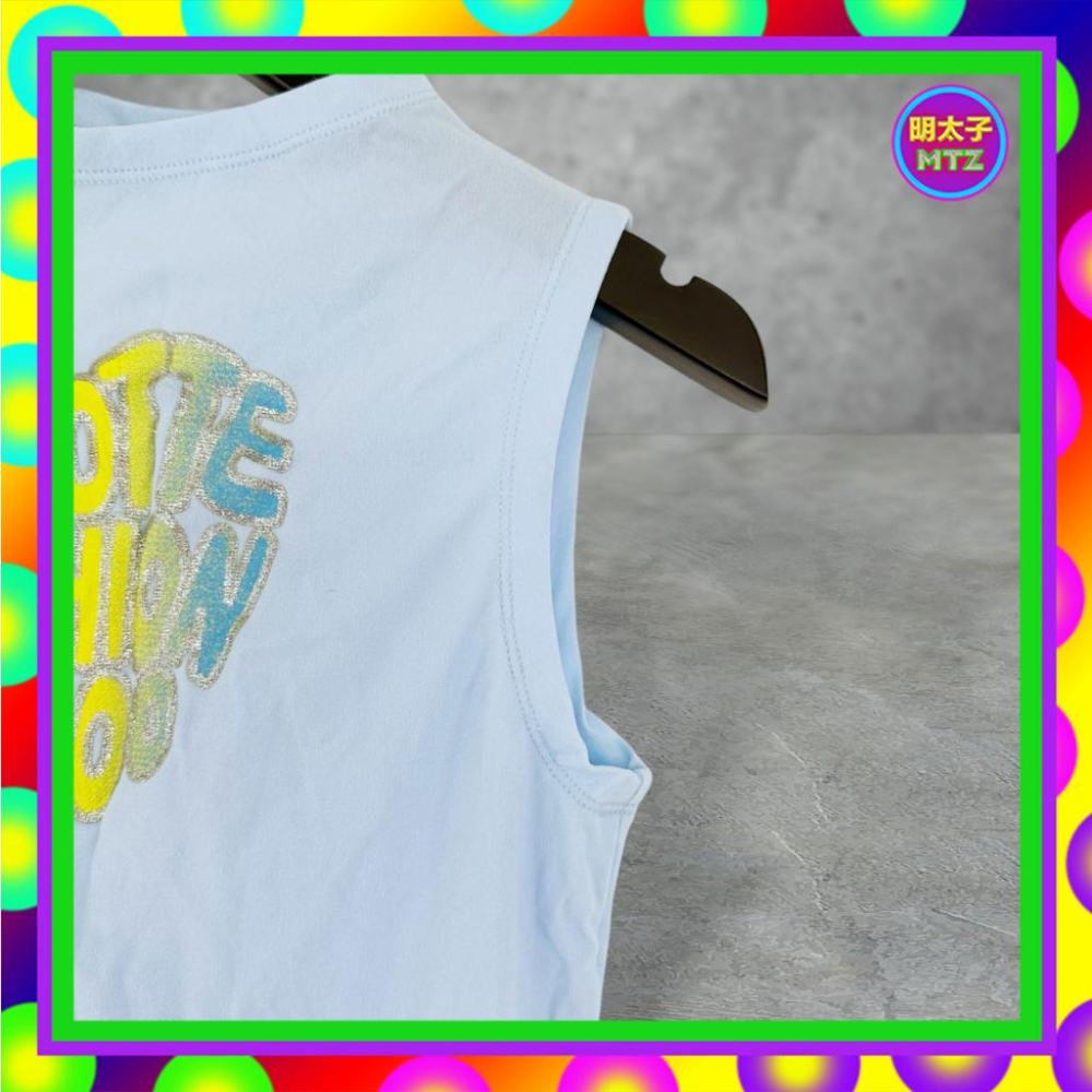 二手 COCOTTE 粉藍色 彩色印花 亮粉 輕薄 透膚 高彈性 背心 F720 【明太子 古著應召站】-細節圖2