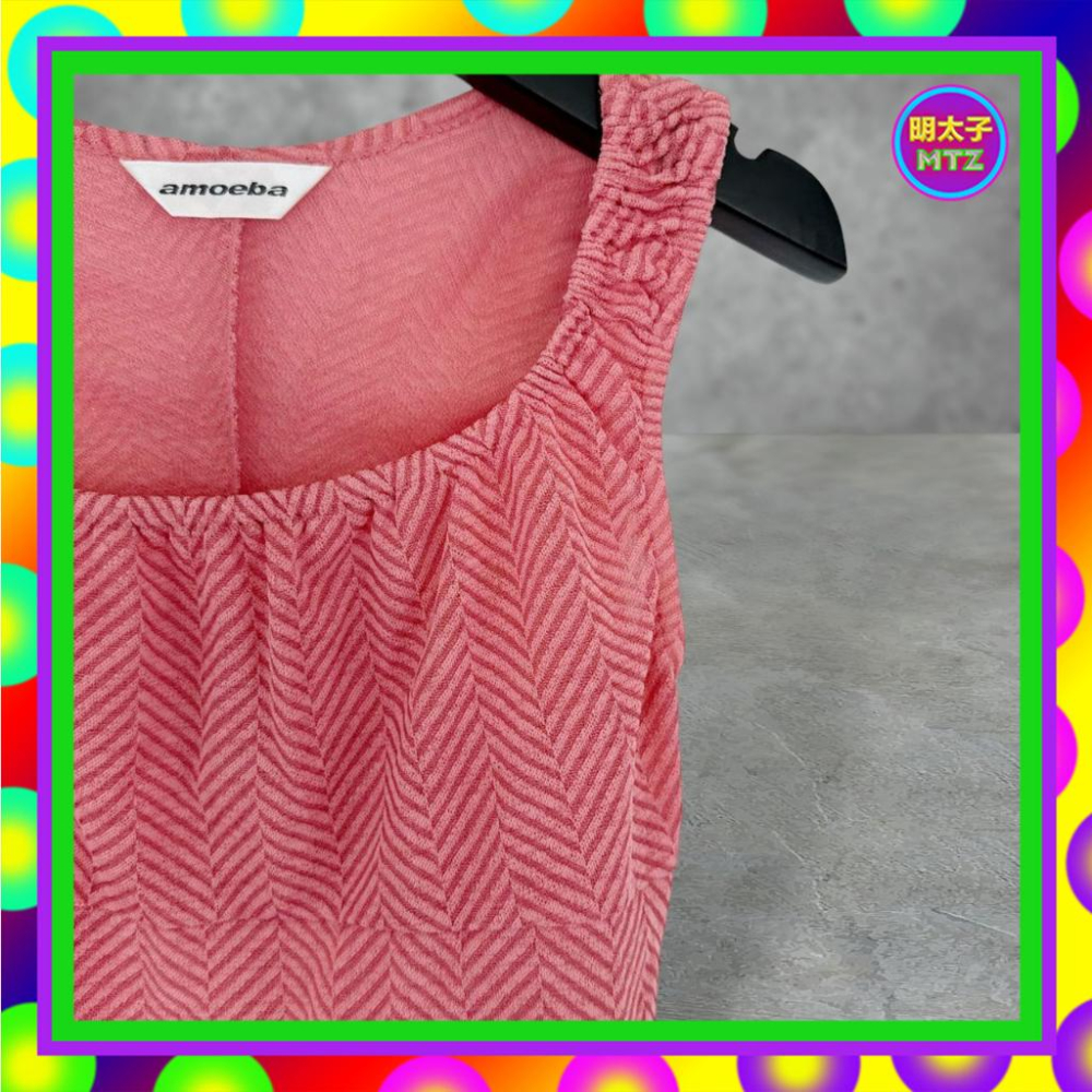 二手 AMOEBA 暗粉紅 輕薄軟 織紋 微透 背心 F720 【明太子 古著應召站】-細節圖2