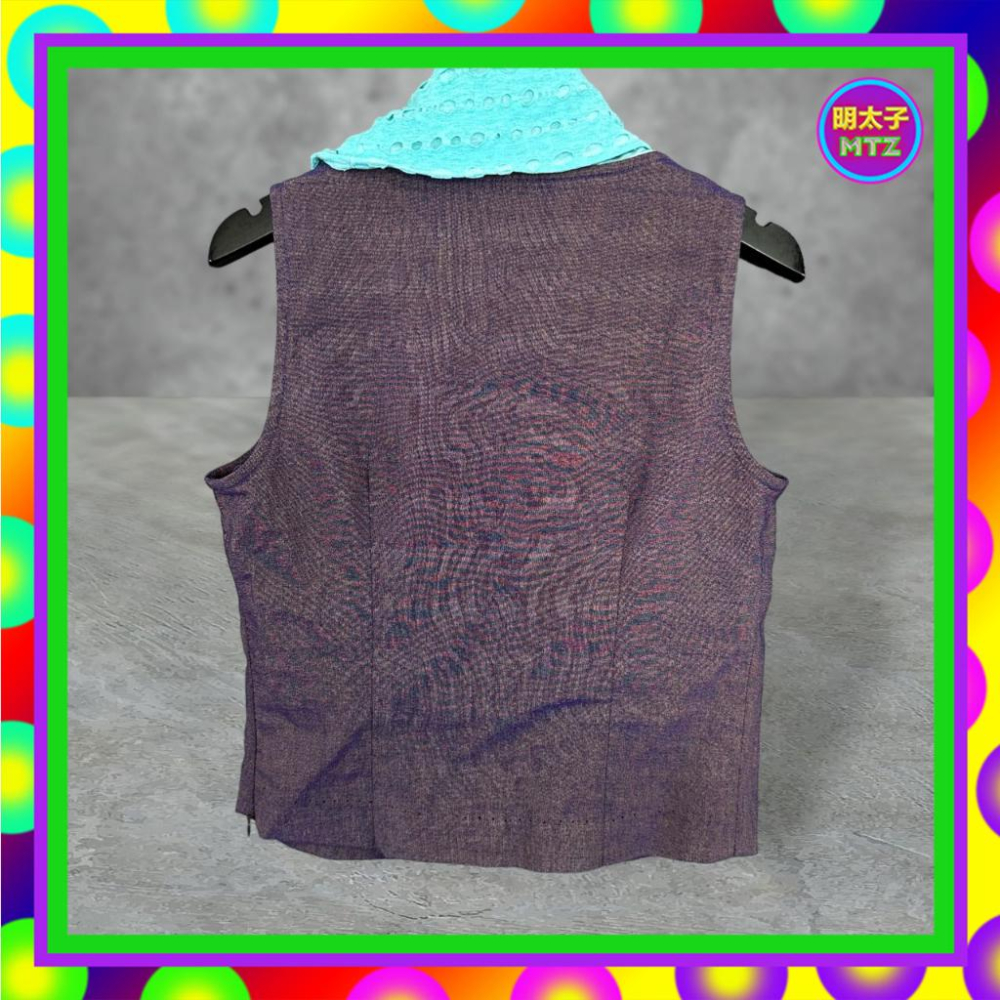 二手 CHU DO 紫藍配色 輕薄 略挺 彈性 拼接 破洞 套頭 側拉鍊 背心 F717 【明太子 古著應召站】-細節圖3