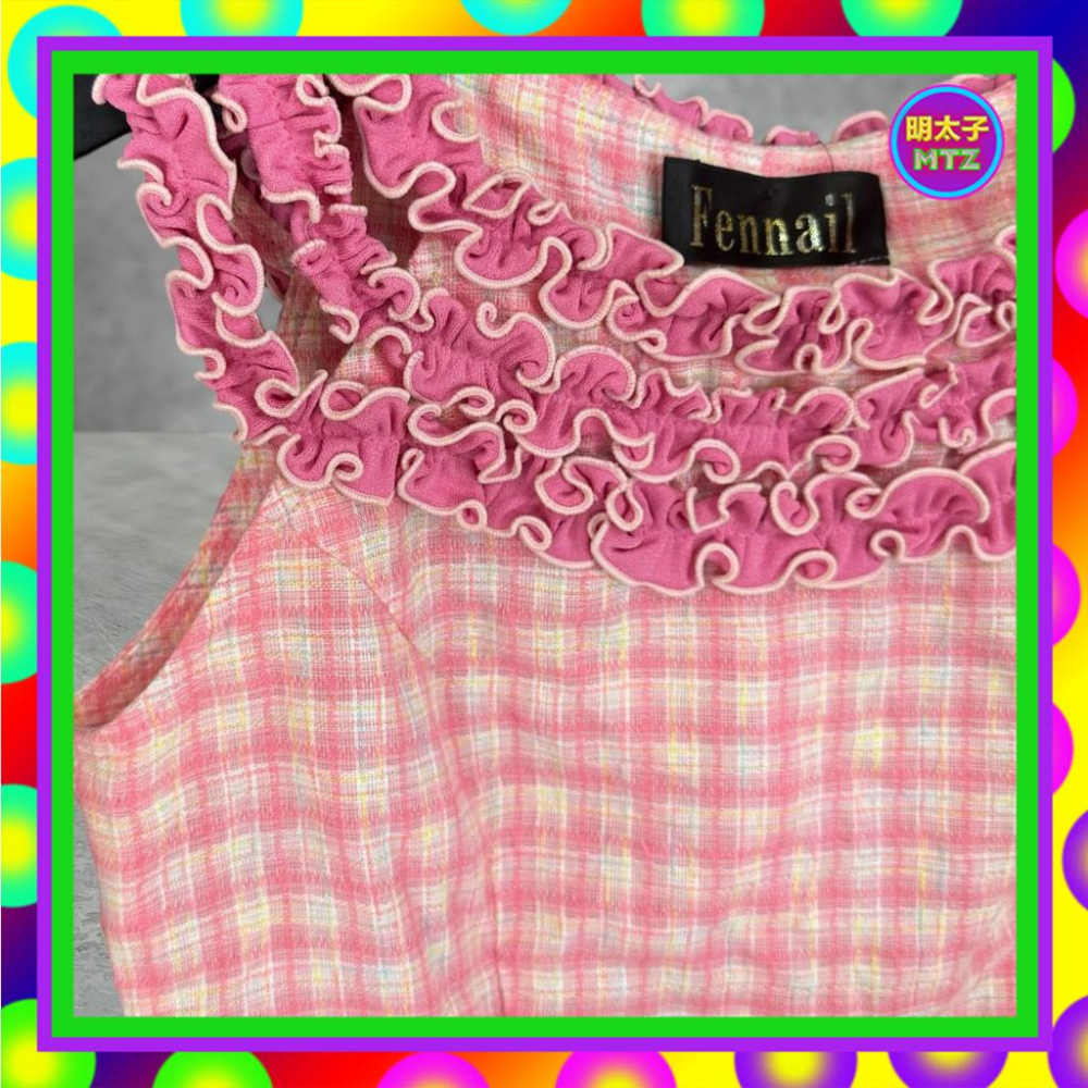 二手 FENNAIL 粉紅色 格織紋 輕薄 透光 拼接 中短版 側拉鍊 背心 F714【明太子 古著應召站】-細節圖2