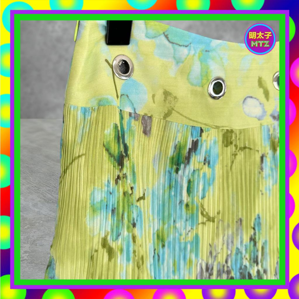 二手 CHARCOAL 綠色 薄紗飄逸 壓褶皺 拼接 鉚釘 高腰 25 短裙 F714 【明太子 古著應召站】-細節圖2