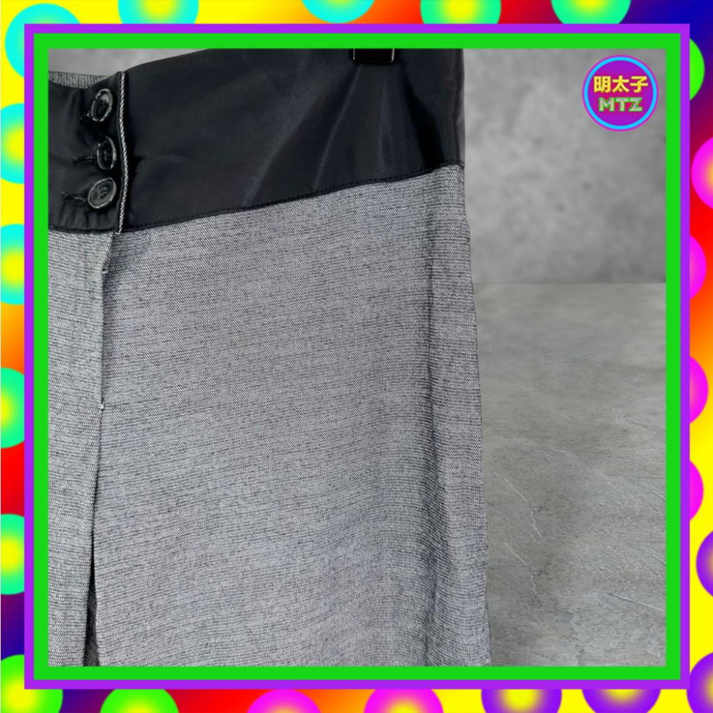 二手 ARK 灰黑配色 微厚 彈性 拼接 緞面腰 直筒 低腰 28 長褲 F714 【明太子 古著應召站】-細節圖2