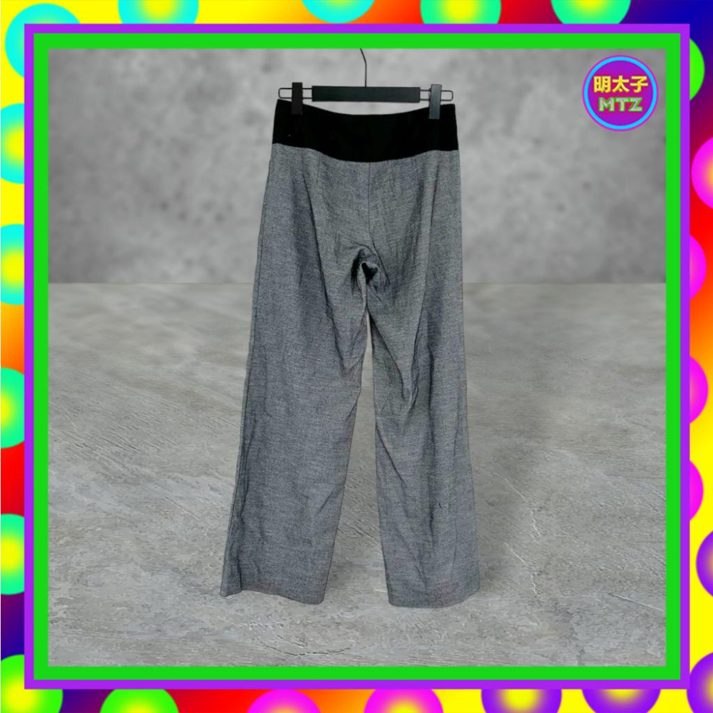 二手 ARK 灰黑配色 微厚 彈性 拼接 緞面腰 直筒 低腰 28 長褲 F714 【明太子 古著應召站】-細節圖3
